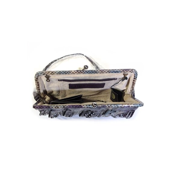 NEW Chiocciola Snakeskin Convertible Clutch Purple Chain Purse - Picture 3 of 5